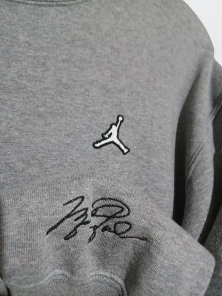 Nike Air Jordan Sweatshirt Grey Size L Jumpman Spell out Logo Fleece inner