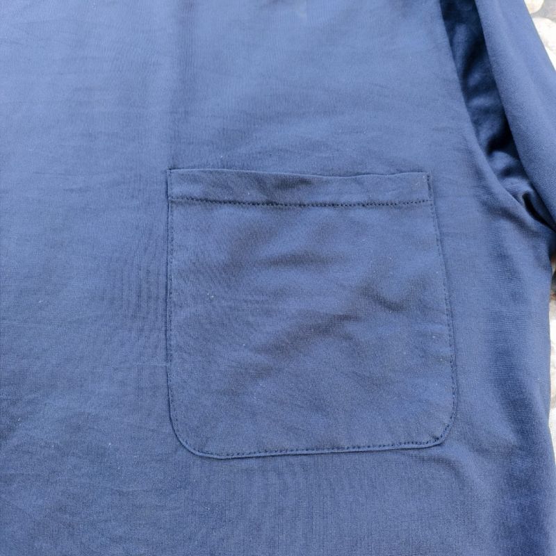 Long Sleeve Navy High-Neck Pocket Tee