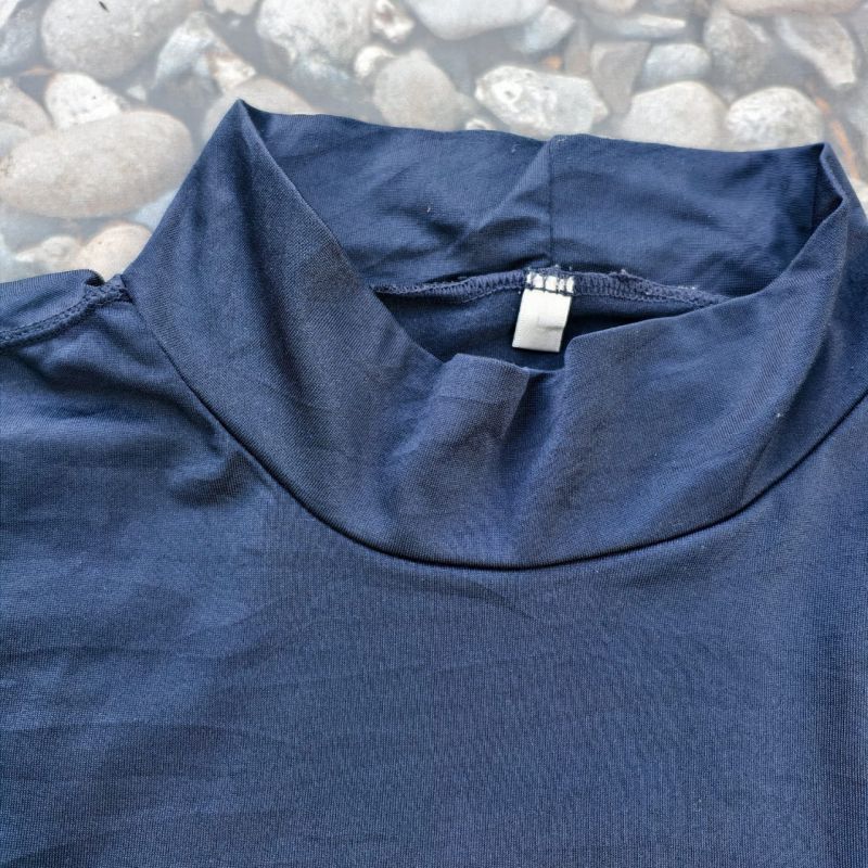Long Sleeve Navy High-Neck Pocket Tee